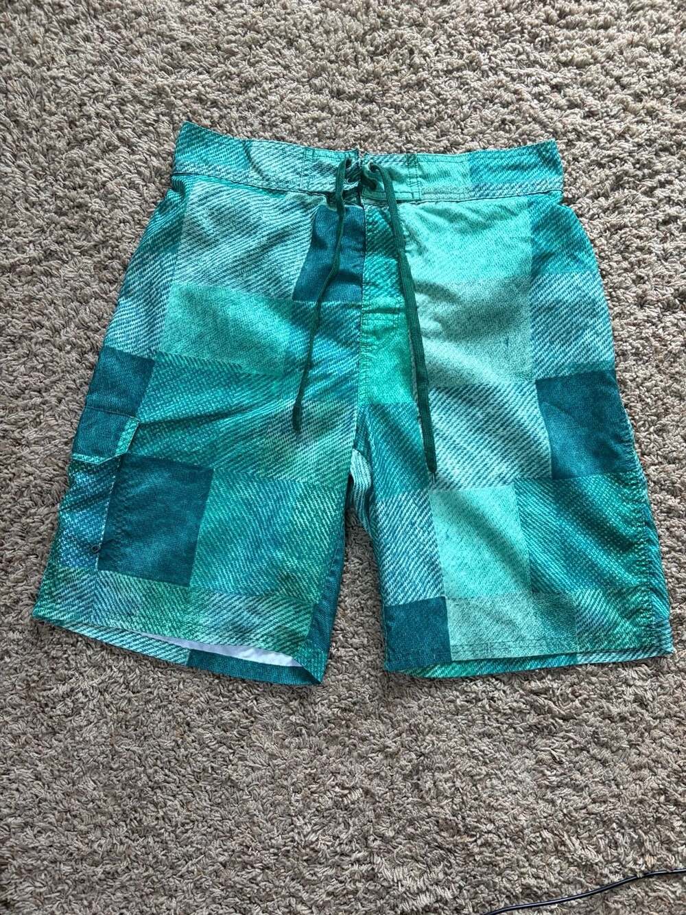 American Sunshine Men's Green Plaid Patchwork Swim Trunks Size XL